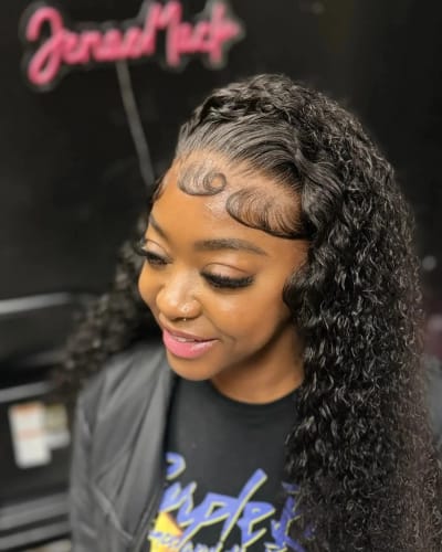 Customer photo review of Deep Wave Wig Real Human Hair 13x4 Transparent Lace Front Wig Pre Plucked Natural Color