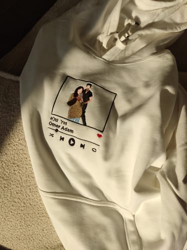 Customer photo review of Custom Embroidered Sweatshirt Portrait Music Player Couple Family Gift