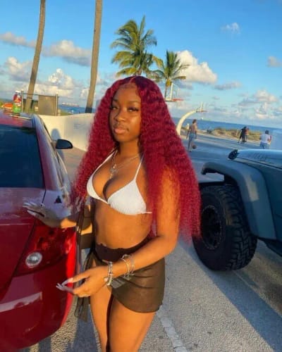 Customer photo review of 99J Burgundy Curly Hair Undetectable Glueless HD Lace Frontal Wig