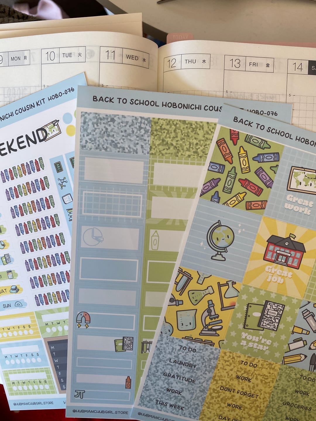 Customer photo review of Back to School Theme Hobonichi Cousin Weekly Kit (Set of 3)