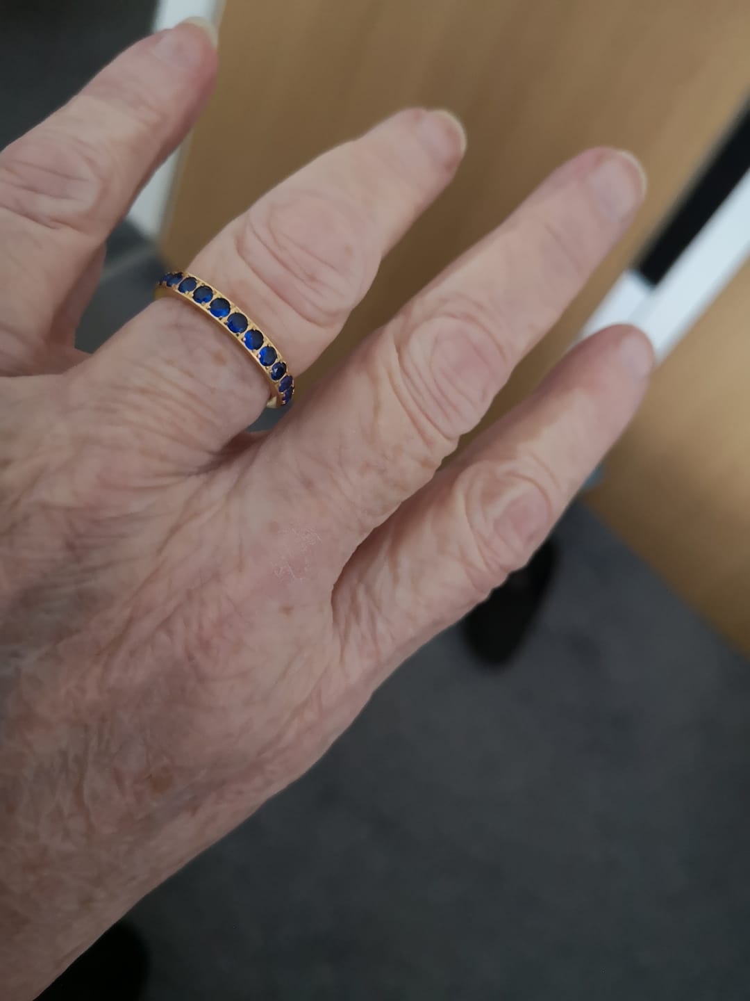 Customer photo review of Blue Stone Gold 3mm Full Glitz Ring