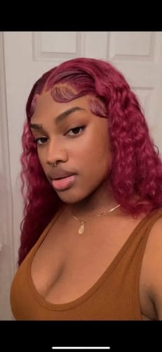 Customer photo review of 99J Burgundy Curly Hair Undetectable Glueless HD Lace Frontal Wig