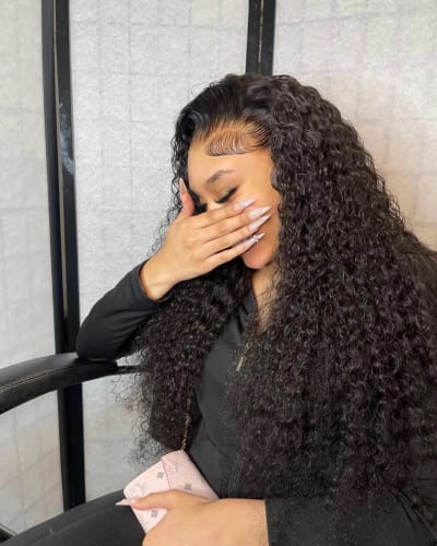 Customer photo review of Deep Wave Wig Real Human Hair 13x4 Transparent Lace Front Wig Pre Plucked Natural Color