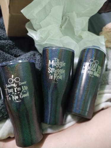 Customer photo review of I Solemnly Swear That I'm Up To No Good Laser Etched Tumbler