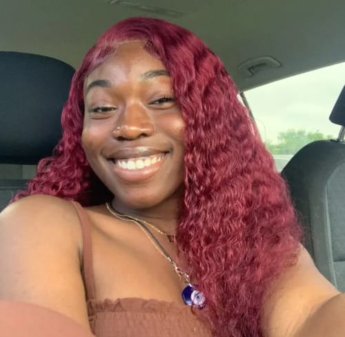 Customer photo review of 99J Burgundy Curly Hair Undetectable Glueless HD Lace Frontal Wig