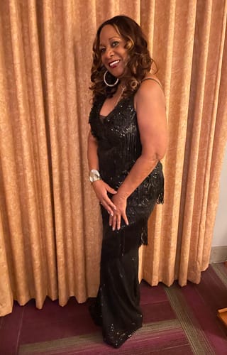 Customer photo review of Ianthe Black Tassel Sequin Maxi Dress