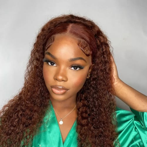 Customer photo review of Chocolate #4 Brown Deep Wave Glueless Wigs HD Transparent Lace Front Wigs