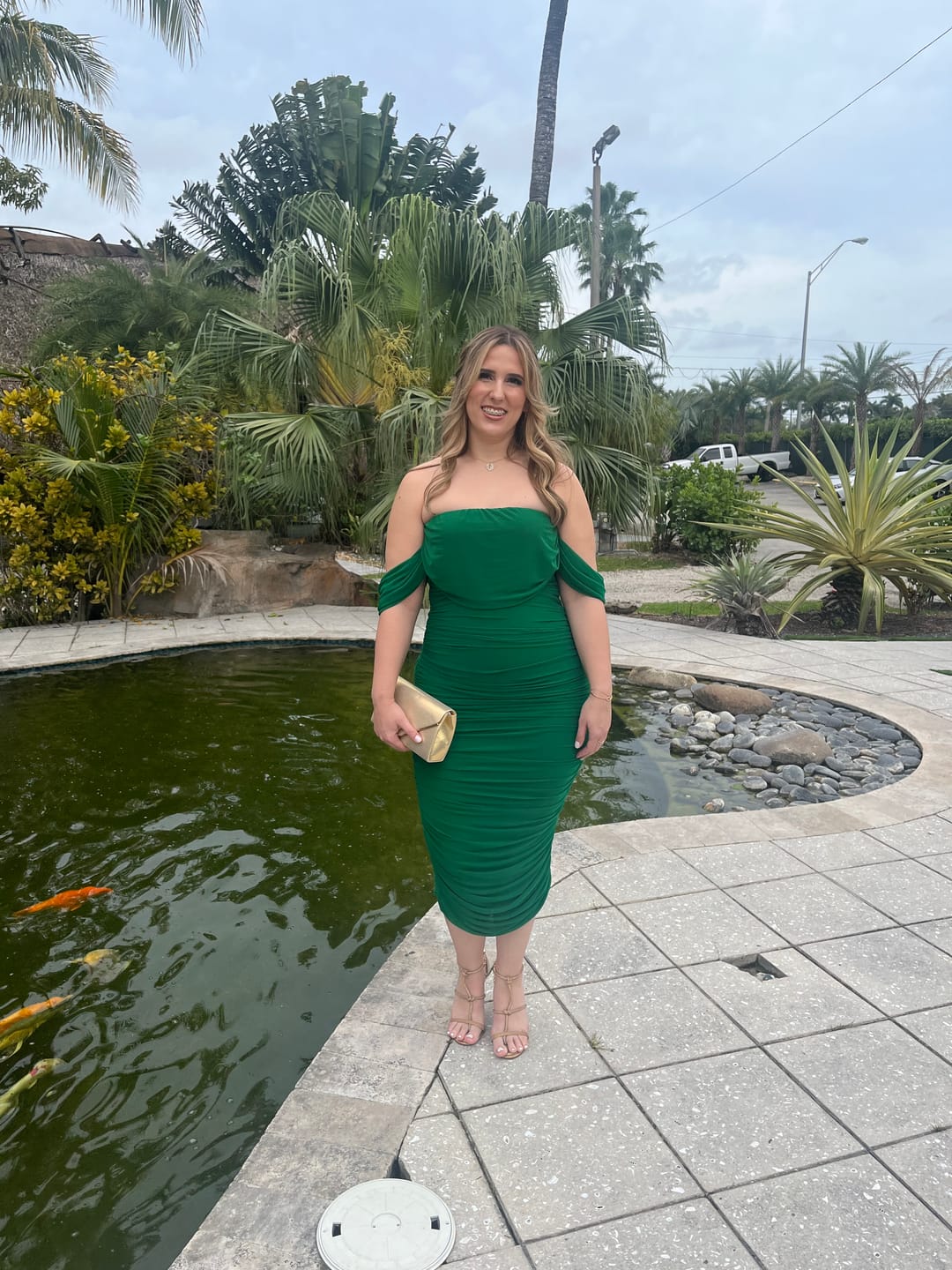 Customer photo review of Kat Mesh Off Shoulder Dress - Hunter Green