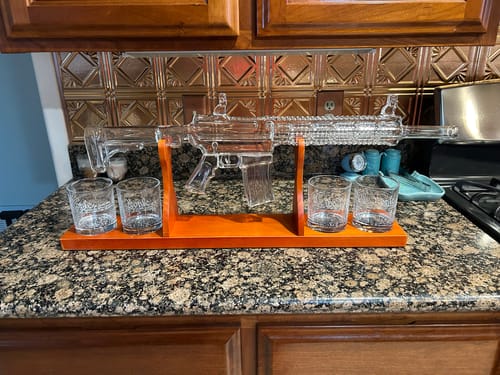 Customer photo review of AR-15 Glass Decanter with Constitution Whiskey Glasses