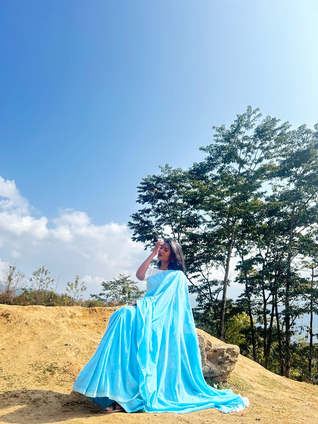 Customer photo review of Sky Blue Soft Cotton Saree