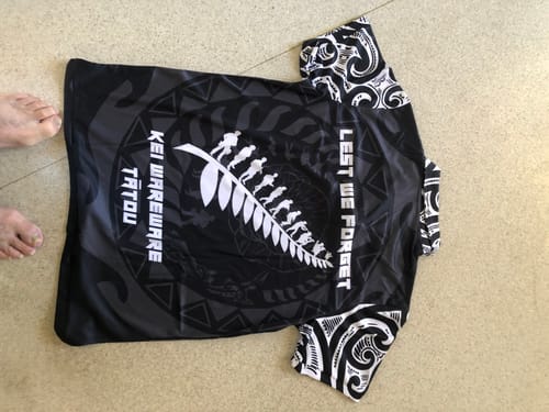 Customer photo review of New Zealand ANZAC Spirit Polo Shirt Lest We Forget Maori Tattoo
