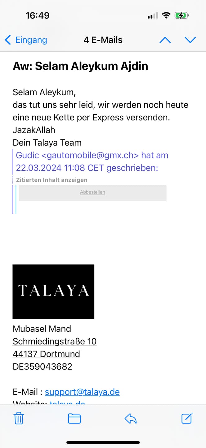 Customer photo review of Ayatul Kursi Bar Halskette