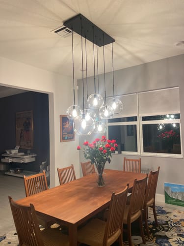 Customer photo review of Modern 7-Light Sculptural Glass Globe Pendant Chandelier