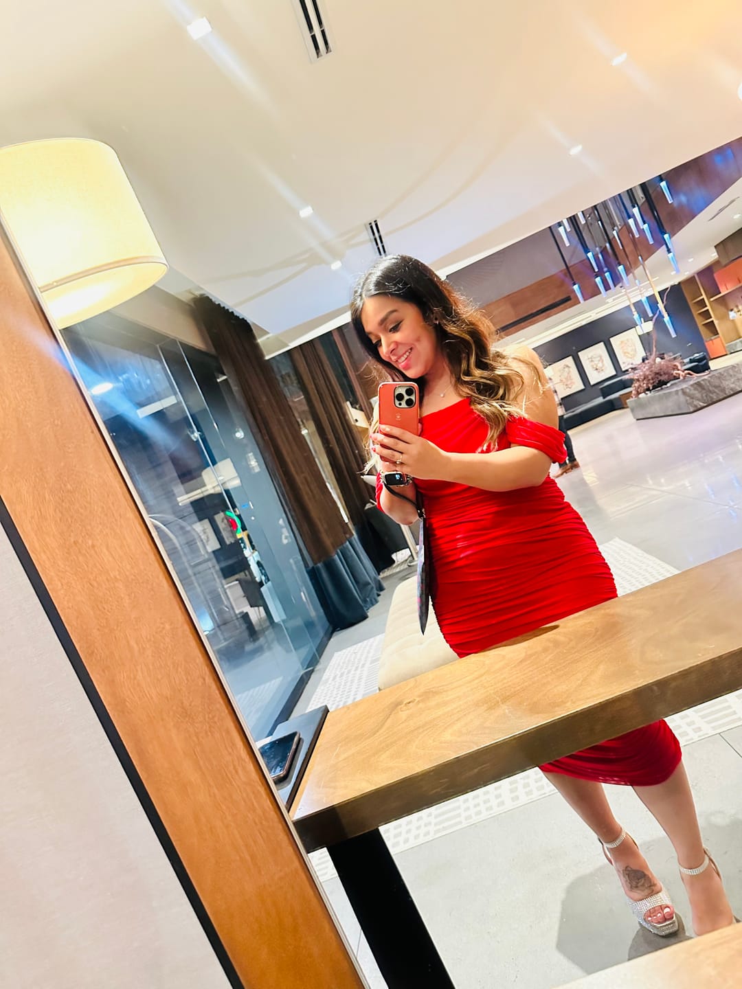 Customer photo review of Kat Mesh Off Shoulder Dress - Red