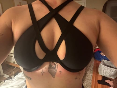 Customer photo review of Abbey Bra - Criss Cross Underwire Halter Bra Recycled White