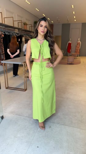 Customer photo review of Chic Moment Linen Blend Lace-up Detail Tank and Elastic Waist Slit Skirt Set