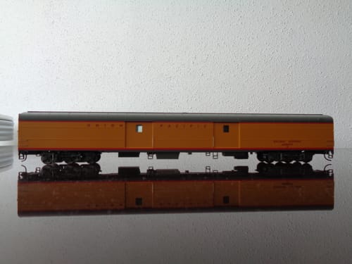 Customer photo review of WalthersProto 920-9800 85' American Car & Foundry Baggage Car -- Union Pacific(R) - Standard DC w/Decals (yellow, gray, red), HO