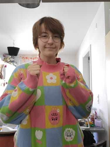 Customer photo review of Candy Courn Human Sweater