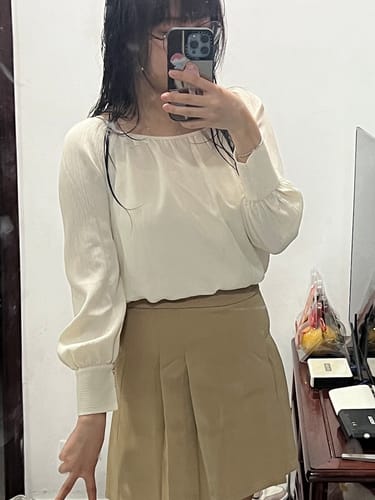 Customer photo review of Rhea Textured Square Neck Blouse