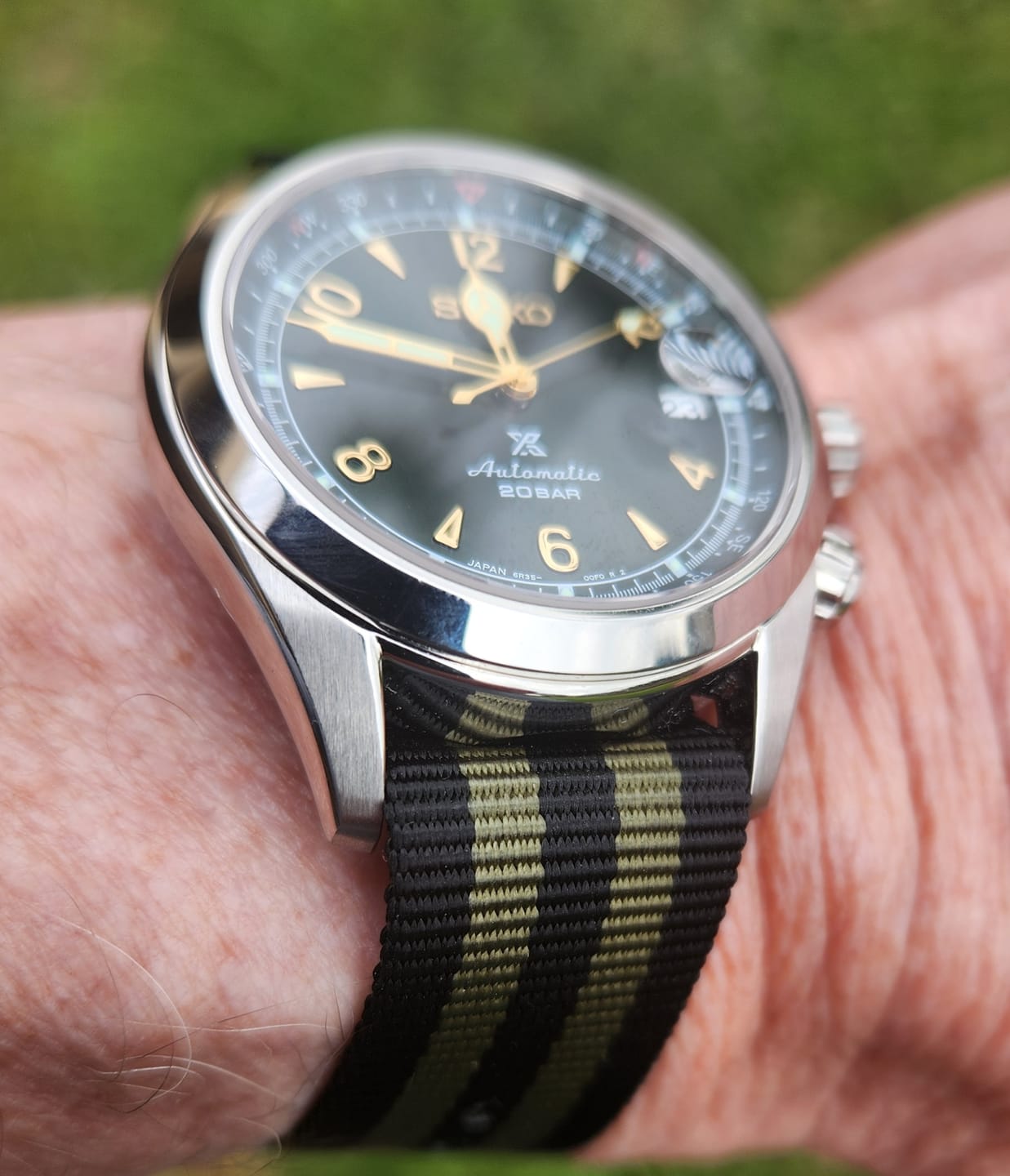 Customer photo review of Black and Green Striped Nylon Single-Piece