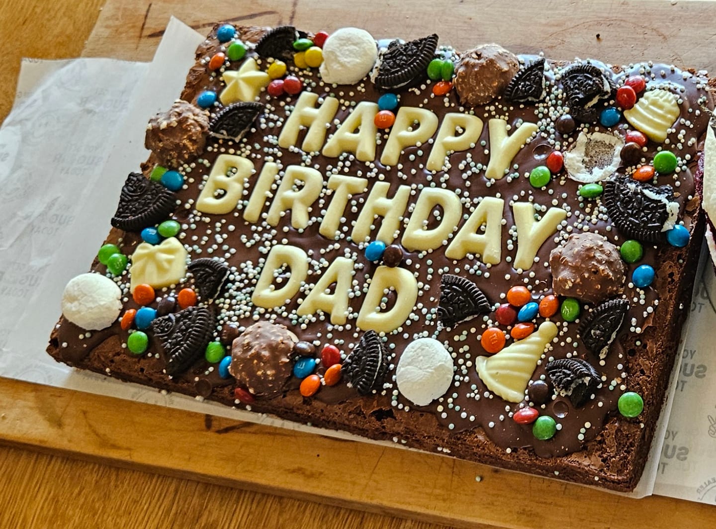 Customer photo review of Mega custom message birthday brownie