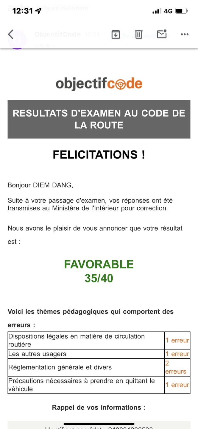 Customer photo review of ENTRAÎNEMENT AU CODE DE LA ROUTE POUR 20€