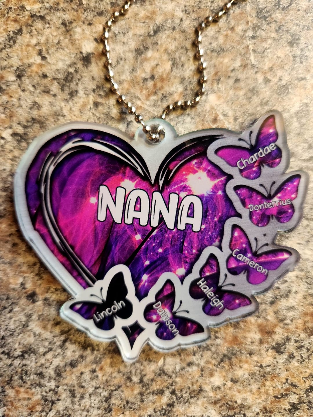 Customer photo review of Sparkling Grandma- Mom Heart Butterfly Kids, Multi Colors Personalized Ornament