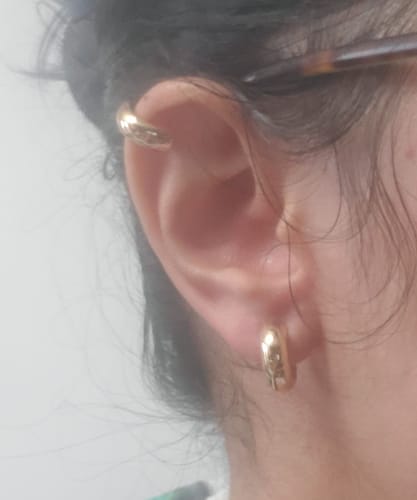 Customer photo review of Simple Huggie Clip On Earrings in Gold