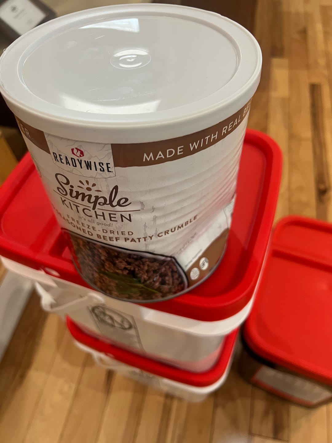 Customer photo review of Freeze-Dried Seasoned Beef Patty Crumbles - 22 Serving #10 Can