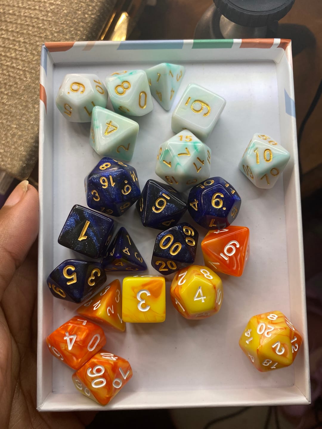 Customer photo review of 3 Mystery Acrylic Dice Sets