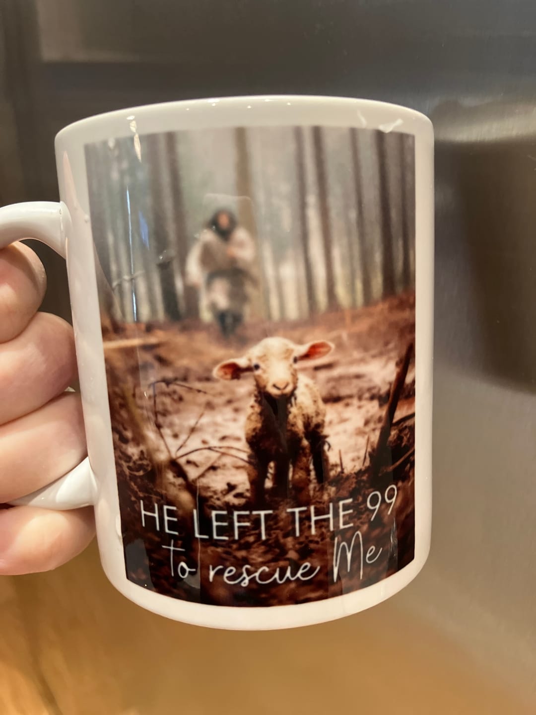 Customer photo review of He Left the 99 to Rescue Me, Jesus and Lost Sheep, Coffee Mug