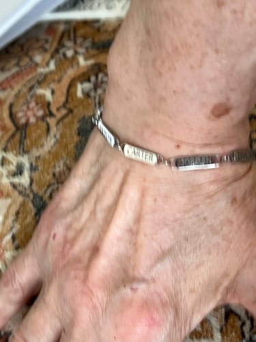 Customer photo review of Personalized Family Name Bar Bracelet Engraved Charm with a Dainty Paperclip Chain