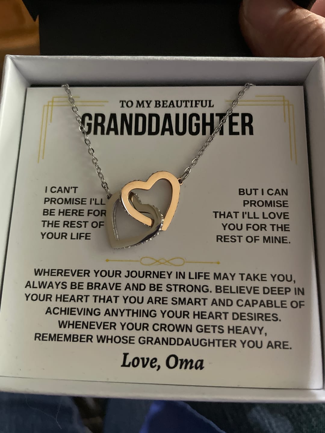 Customer photo review of [ALMOST SOLD OUT] To My Beautiful Granddaughter - Intertwined Hearts Keepsake Necklace Gift Set - SS117GM