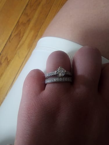 Customer photo review of Vintage Pave Moissanite Eternity Wedding Band Stackable Ring