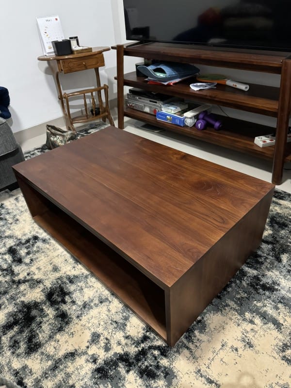 Customer photo review of Timeless Teak Coffee Table with Seamless Storage