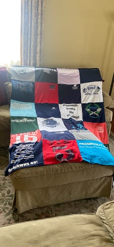 T-shirt quilt featuring monmouth university hawks by Doris from NY