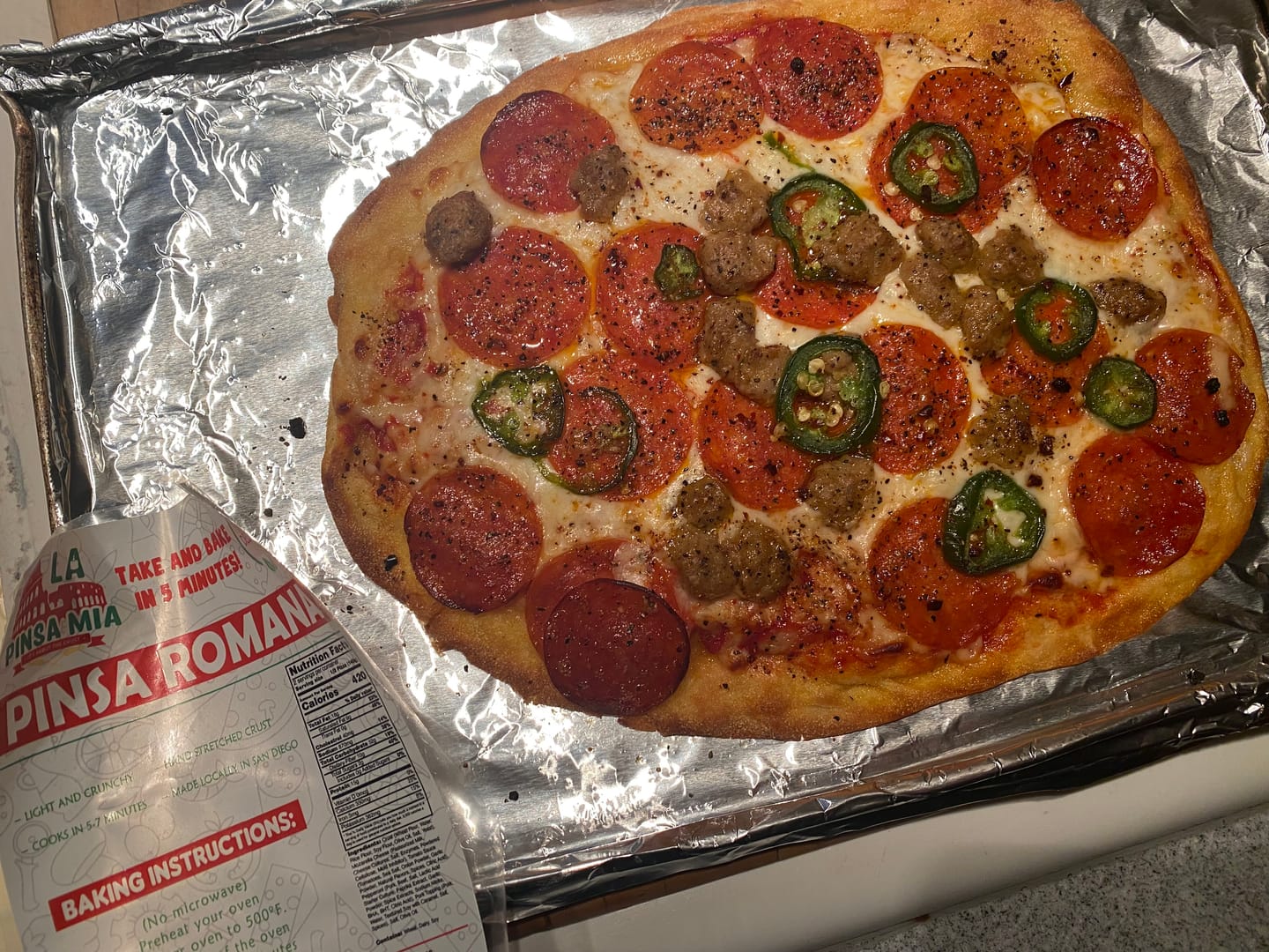 Customer photo review of Pepperoni, Sausage & Jalapeño Pinsa