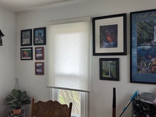 Customer photo review of SmartWings Motorized Light Filtering Roller Shades 70% Blackout Linen