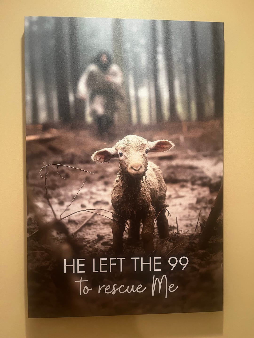 Customer photo review of He Left the 99 to Rescue Me, Jesus and Lost Sheep, Wall Art Canvas