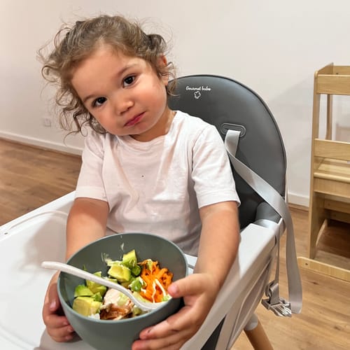 Customer photo review of Gourmet Bubs 2-in-1 Premium Leather High Chair with Pop in Tray