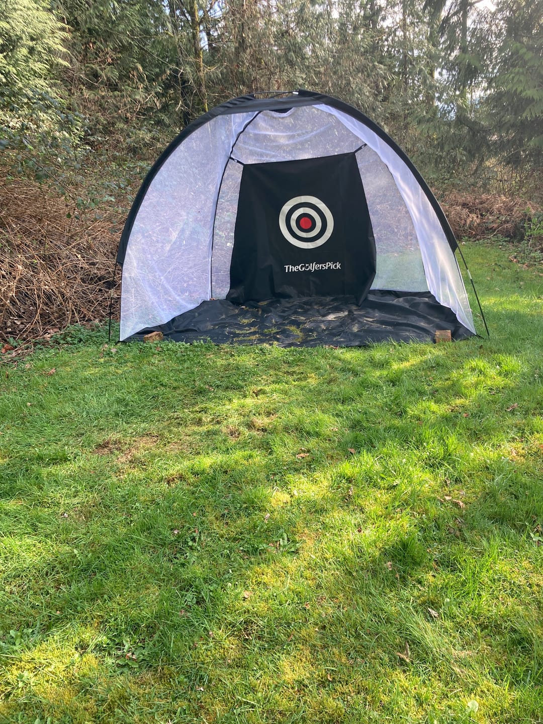 Customer photo review of Golf Practice Driving Net for Indoors and Outdoors | Tri-Turf Hitting Mat