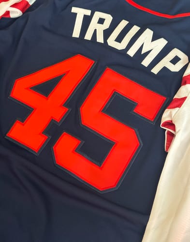 Customer photo review of Trump #45 USA Baseball Jersey