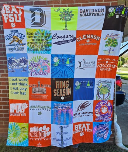 T-shirt quilt featuring clemson volleyball, elon volleyball by Denese from SC
