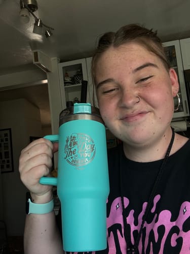 Customer photo review of Have the Day You Deserve Skeleton Premium 40oz Tumbler (Free Straw)