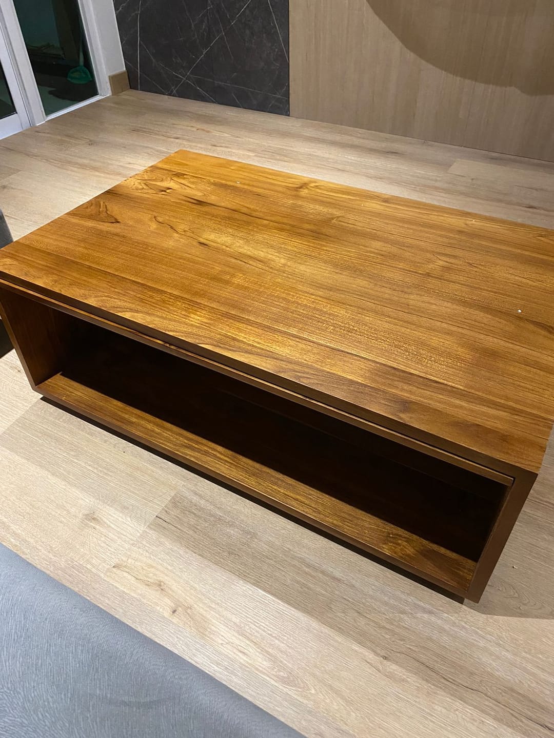 Customer photo review of Timeless Teak Coffee Table with Seamless Storage