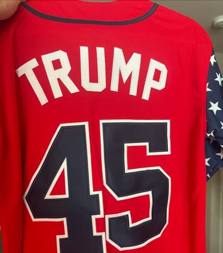 Customer photo review of Trump #45 USA Baseball Jersey