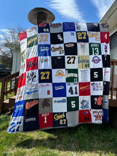 T-shirt quilt featuring hiskey, coyotes by Janice from MO