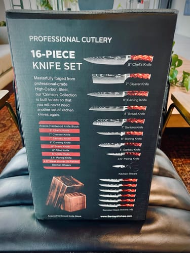 Customer photo review of "Crimson" 16-Piece Japanese Knife Block Set