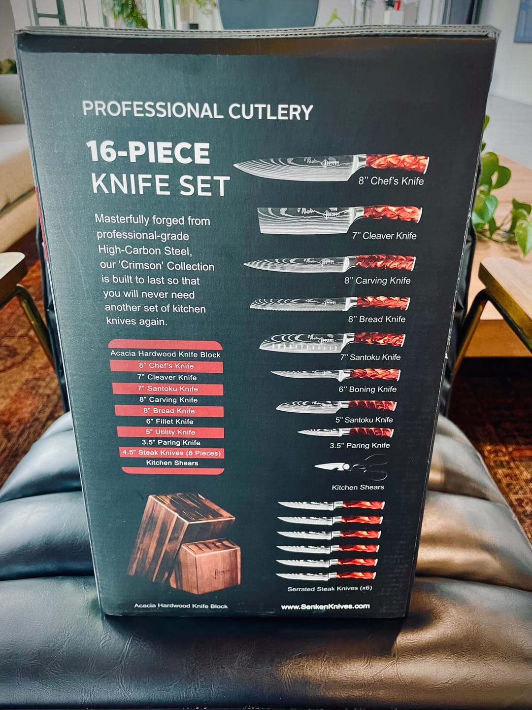 Customer photo review of Crimson 16-Piece Japanese Knife Block Set — High-Carbon Steel with Red Resin Handles