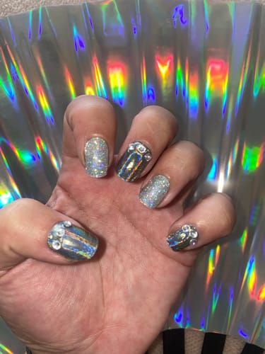 Customer photo review of Glass | Silver Holographic Nail Polish Wrap